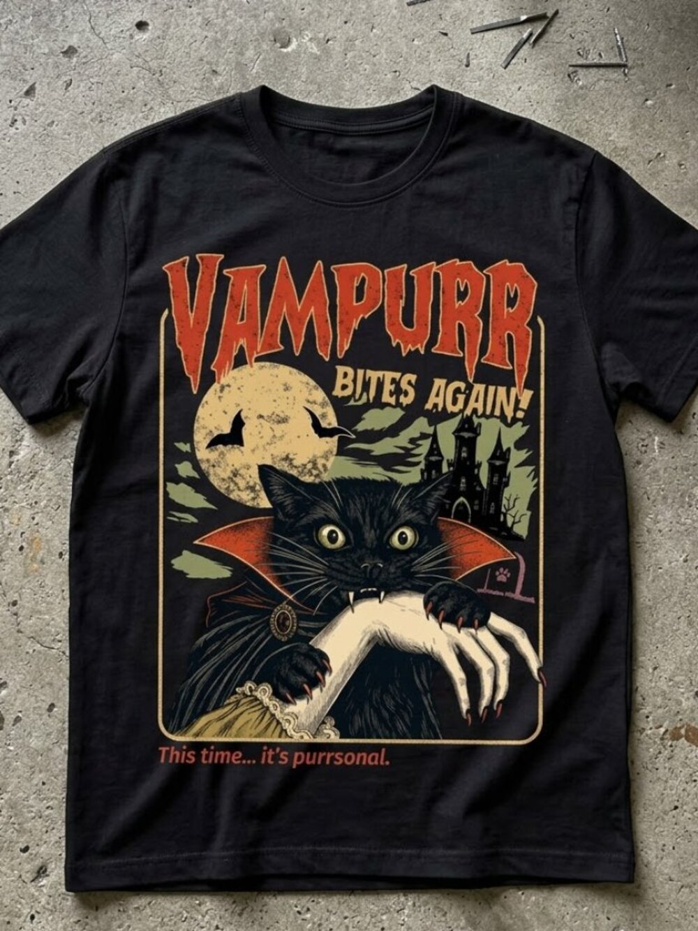 Vampurr Bites Again Black Graphic Cat Tee